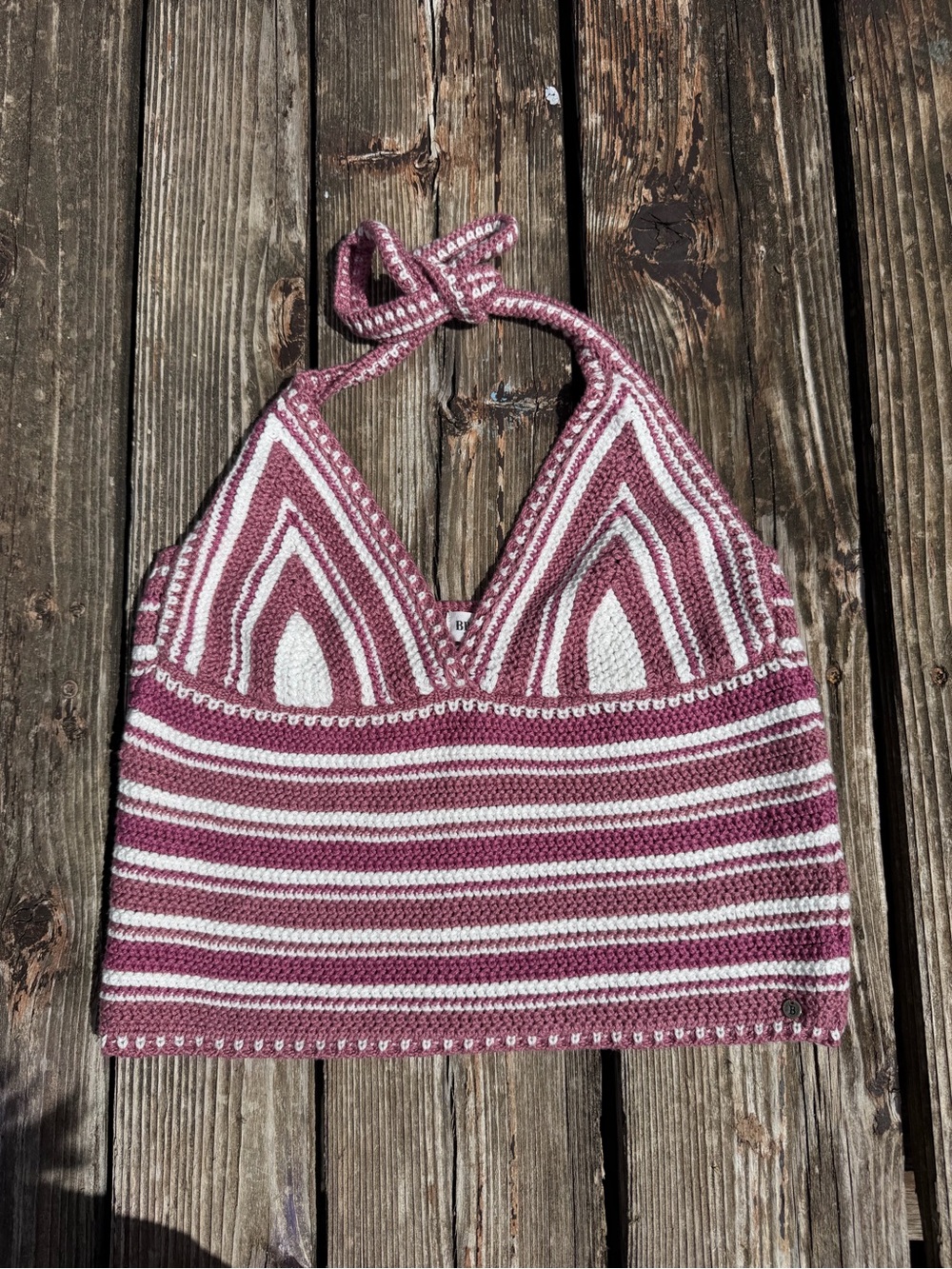 Boho Crochet Halter Knit Tank Top – Purple & White Striped - Picture 1 of 3